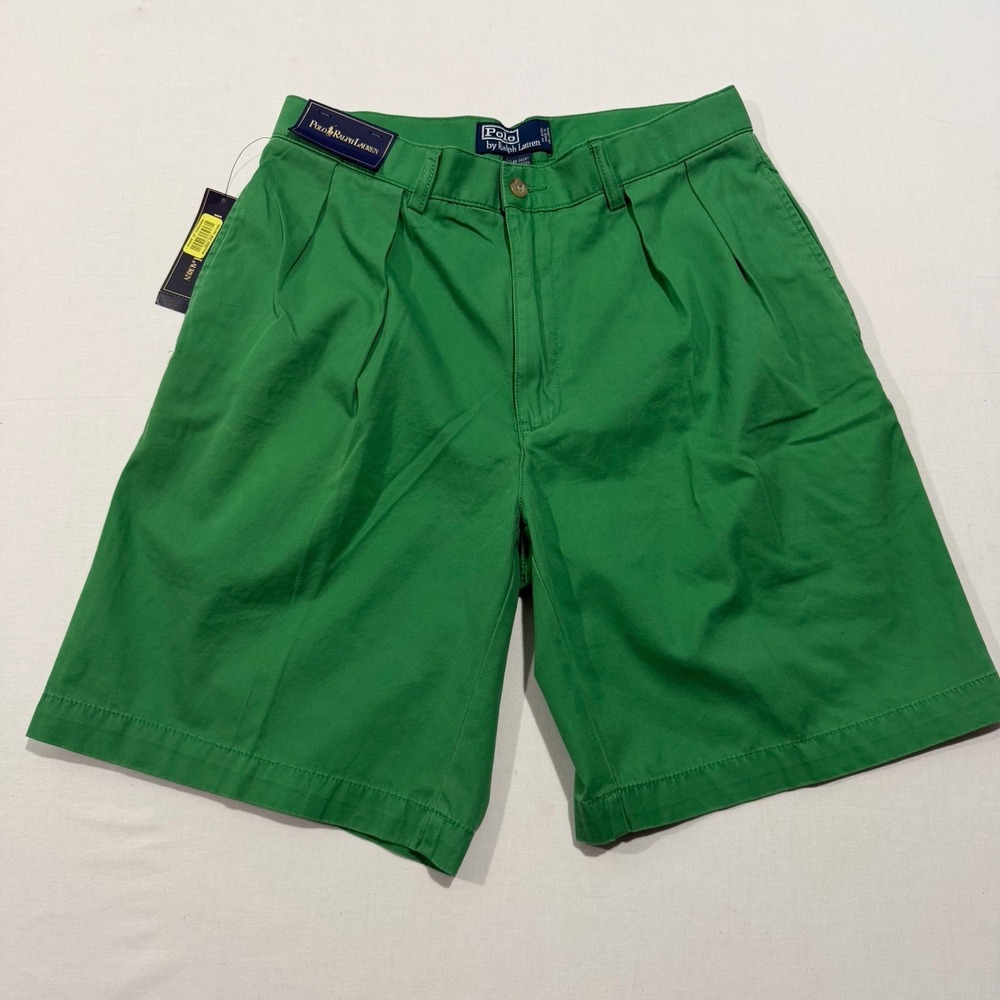 Vintage Deadstock Polo Ralph Lauren Tyler Pleated Chino Shorts Mens 32 Green